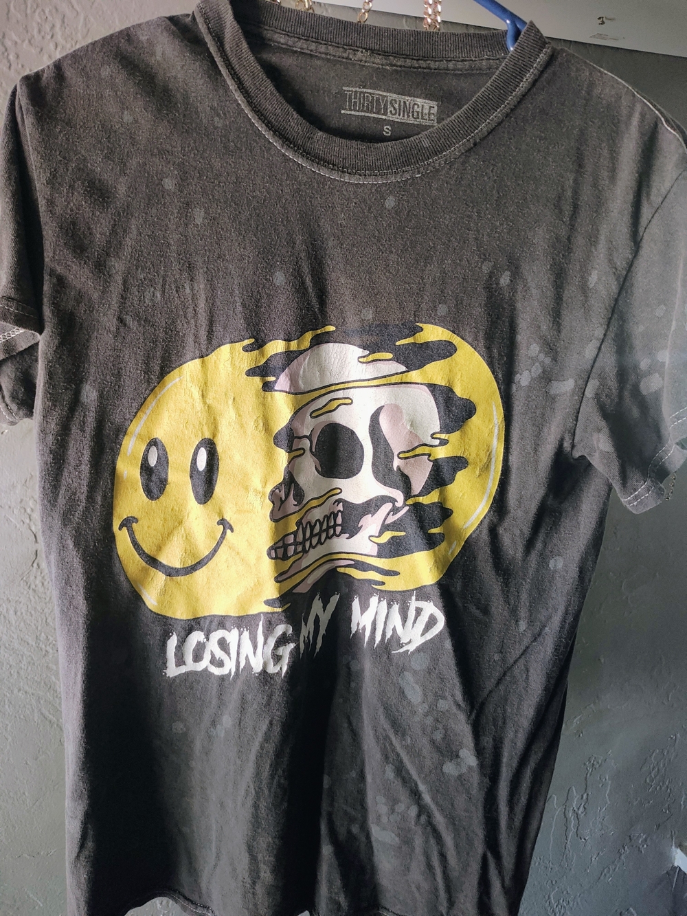 Thirty Single 'Losing My Mind' Black Graphic Tee with Yellow Smile/Skull